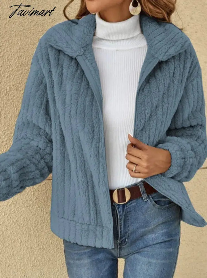 Tavimart Autumn Winter New Fashion Women’s Warm Plush Zipper Top Cardigan Jacket Ladies Coat