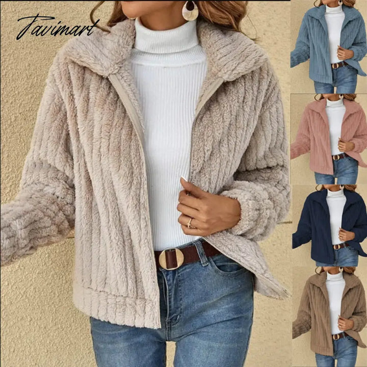 Tavimart Autumn Winter New Fashion Women’s Warm Plush Zipper Top Cardigan Jacket Ladies Coat