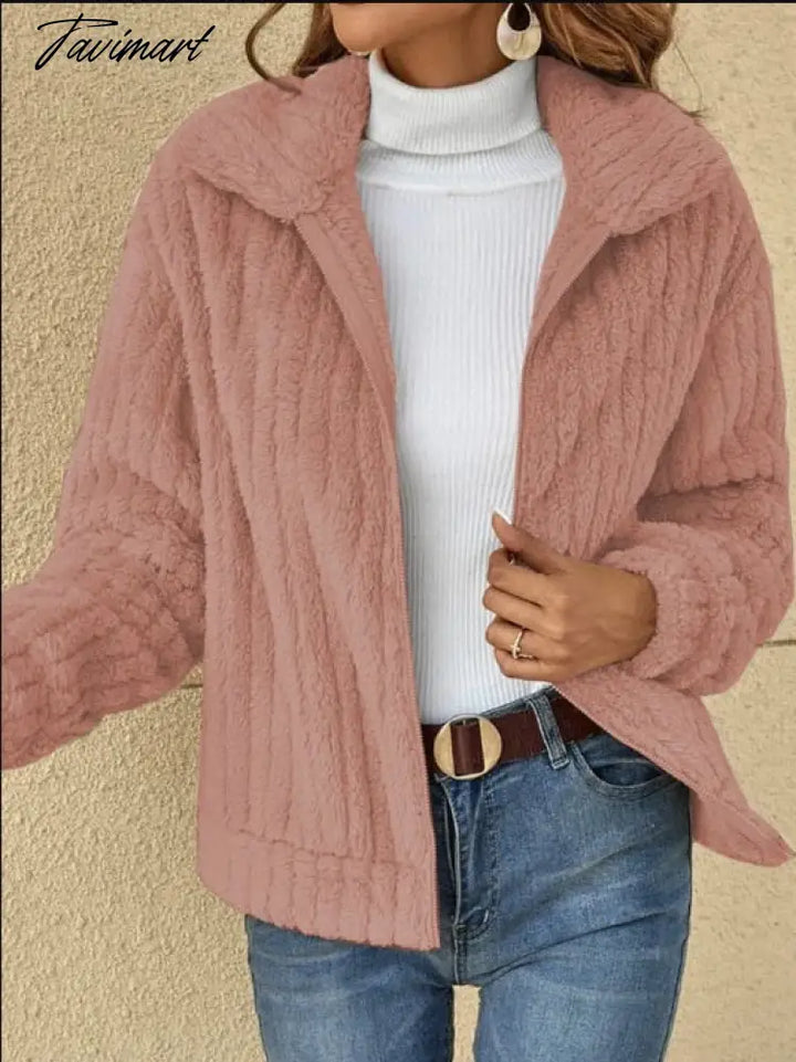 Tavimart Autumn Winter New Fashion Women’s Warm Plush Zipper Top Cardigan Jacket Ladies Coat