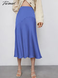Tavimart Autumn Winter Women Elegant Satin Midi Skirts Solid High Waist Flare A - Line Skirt For