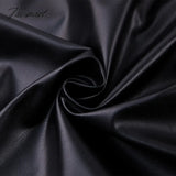 Tavimart Autumn Winter Women Long Sleeve Solid Black Ladies Short Crop Leather Blouse Shirt For