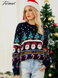 Tavimart Autumn Winter Women's Pullover Sweater Christmas Sweater Little Snowman Round Neck Long Sleeve Print Sweater Thick Knit Jumper