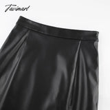 Tavimart Autumn Winter Women Sexy Midi Leather Skirts Solid Black High Waist Office Pencil Slit