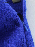 Tavimart Autumn Women Blue Lapel Double - Breasted Long Suit Jacket + Textured Skirt Fashion