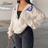 Tavimart Autumn Women Casual Zipper Long Sleeve Tops New Harajuku Pattern Sweatshirts Fashion
