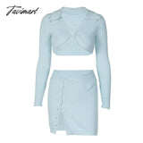 Tavimart Autumn Women Knit Clothes Sets Two Pieces Long Sleeve One Button Cropped Top With Sexy