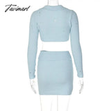 Tavimart Autumn Women Knit Clothes Sets Two Pieces Long Sleeve One Button Cropped Top With Sexy