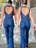 Tavimart Backless Heart Cutout Bodycon Jumpsuit For Women Casual Sleeveless Slim One-Piece Outfits Retro Denim Jumpsuits New