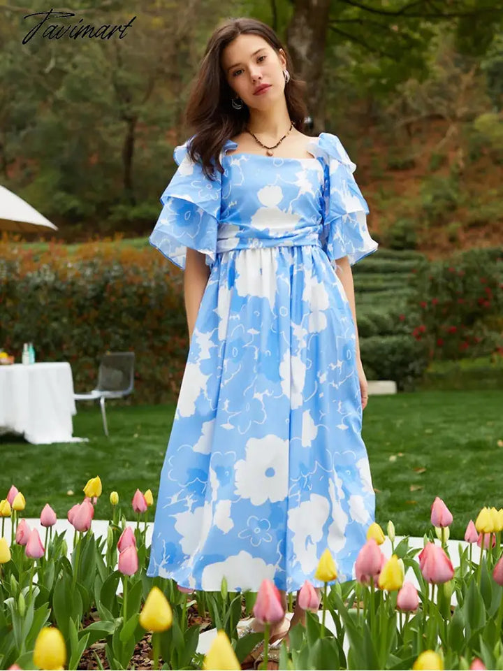 Tavimart Backless Sexy Long Beach Dress Women Sky Blue White Floral Bo tavimart Tavimart Backless Sexy Long Beach Dress Women Sky Blue White Floral Bo tavimart