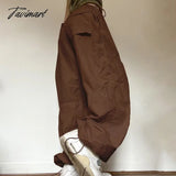 Tavimart Baggy Cargo Parachute Pants Y2K Jogger Trousers Brown Wide Leg Retro Old School Hip Hop