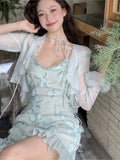 Tavimart Bandage Strap Sexy Party Mini Dress Female Designer Elegant Summer Fairy Floral Sweet