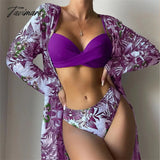 Tavimart Beach Bathing Suits Floral Twist Low Waist Bikini Set Cover Up Swimsuit For Women Push