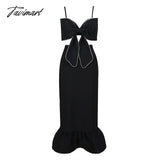 Tavimart Beading Spaghetti Strap Bandages Dress  New Sexy Bow Hollow Out Clothes Club Party Elegant Dresses
