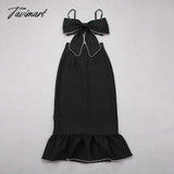 Tavimart Beading Spaghetti Strap Bandages Dress New Sexy Bow Hollow Out Clothes Club Party Elegant