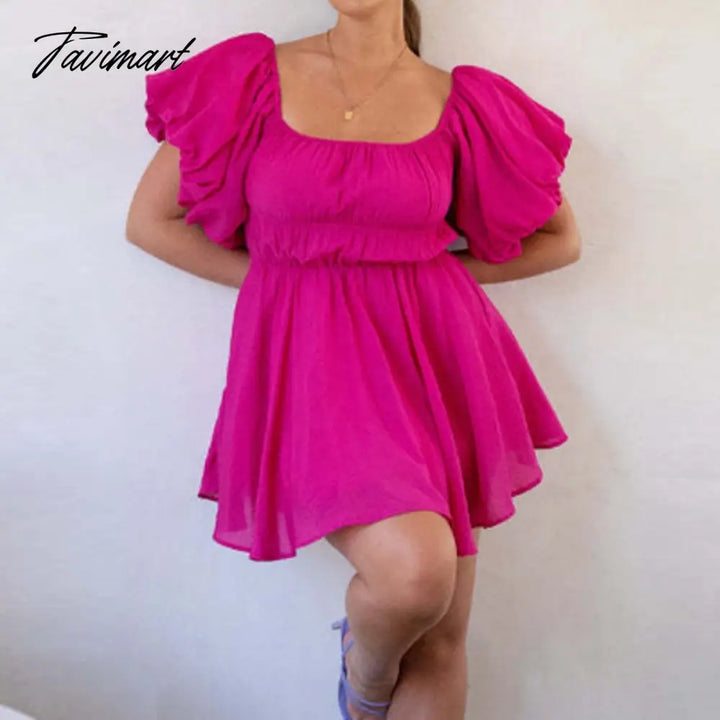 Tavimart Beautiful Women Waist Solid Party Dress Sweet One Shoulder Pleat Elegant Strapless Short