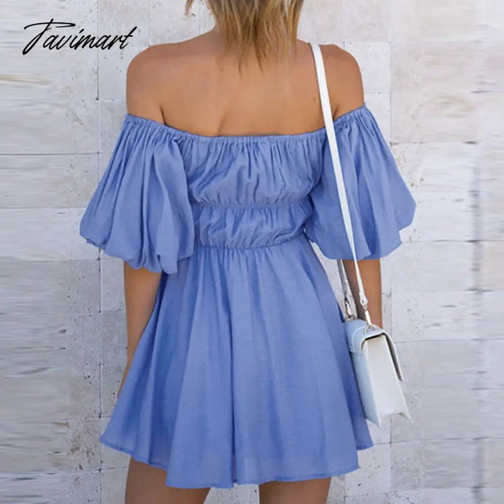 Tavimart Beautiful Women Waist Solid Party Dress Sweet One Shoulder Pleat Elegant Strapless Short