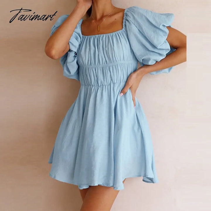 Tavimart Beautiful Women Waist Solid Party Dress Sweet One Shoulder Pleat Elegant Strapless Short