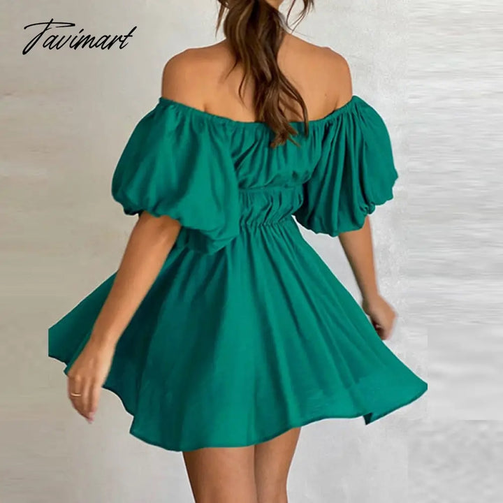 Tavimart Beautiful Women Waist Solid Party Dress Sweet One Shoulder Pleat Elegant Strapless Short