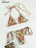 Tavimart Bikinis Micro Thongs Swimsuit Women Bathing Suit Rings Biquinis Bandage Beachwear Print