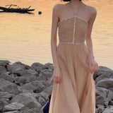Tavimart Birthday Dress For Women Beaded Sleeveless Backless Fold Sexy Evening Party Dresses Long