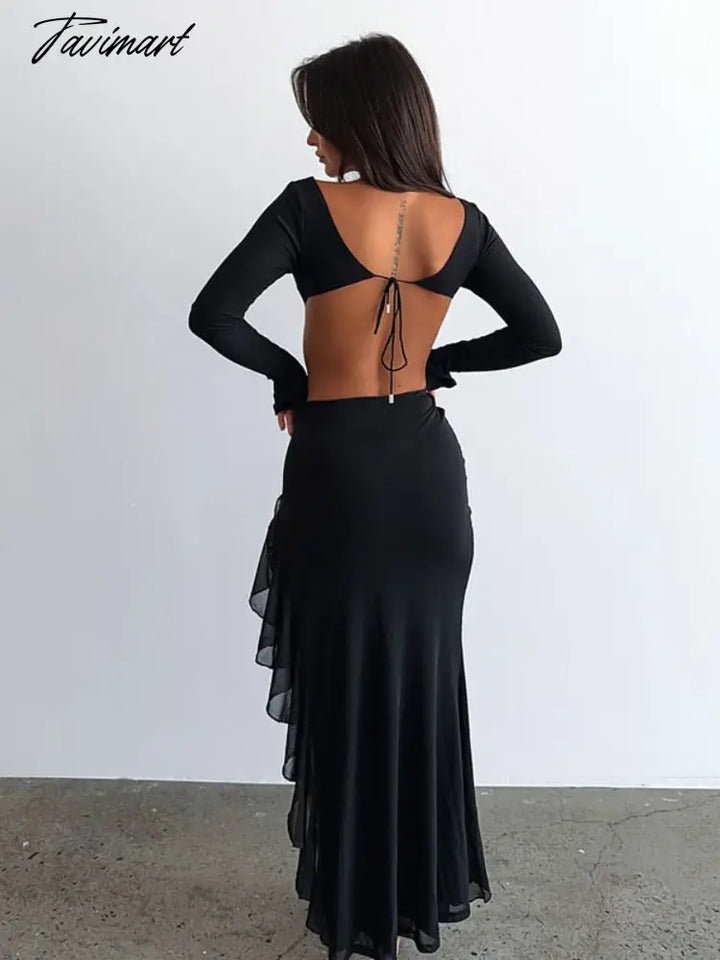 Tavimart Black Dress Women Sexy Night Club Outfit Hollow Out Fancy Wom – tavimart