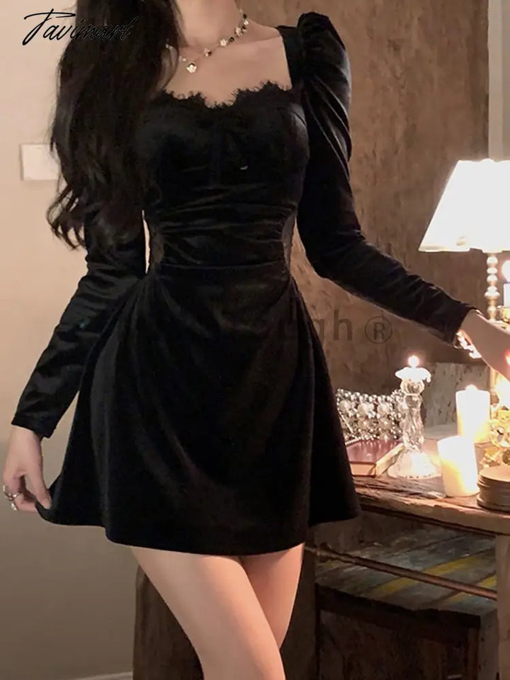 Tavimart Black French Vintage Velvet Dress Women Korean Elegant Evenin tavimart Tavimart Black French Vintage Velvet Dress Women Korean Elegant Evenin tavimart