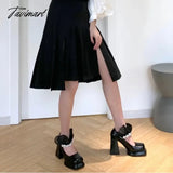 Tavimart - Black Gothic Autumn New Square Toe Chunky Ultra High Heels Mary Jane Shoes Anime Cosplay