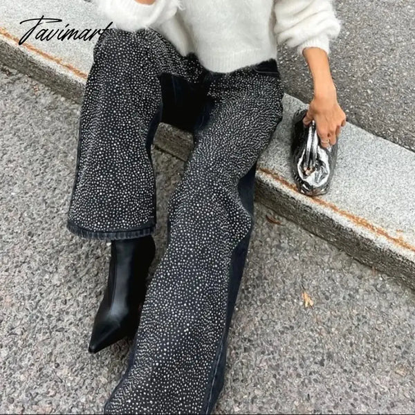 Tavimart Black Jeans For Women Diamond Baggy Pants High Waist Wide Legged Straight Leg Y2K