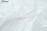 Tavimart Bohemian Vintage Dress Women Ruffles Embroidery White Color Loose Maxi