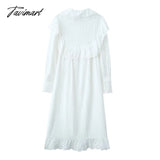 Tavimart Bohemian Vintage Dress Women Ruffles Embroidery White Color Loose Maxi / S