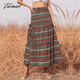 Tavimart Boho Floral A - Line Women’s Maxi Skirt High Waist Sashes Vintage Pleated Womens Skirts