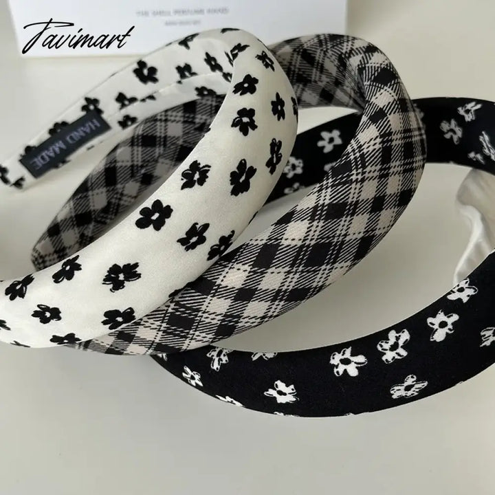 Tavimart - British Style Pattern Versatile Black White Classic Color Matching Hair Band To Modify