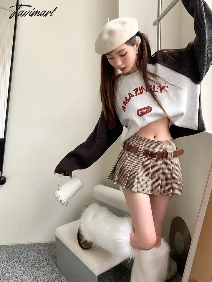 Tavimart Brown Sexy Club Short Skirt Ladies Autumn Clothes Women’s High Waist Harajuku Korean