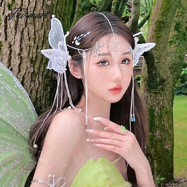 Tavimart Butterfly Shaped Beaded Sequins Hairpin A Pair Of Forest Elves Forehead Makeup Bridal