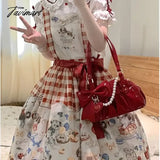 Tavimart - Candy Color Lolita Bag Elegant Bow Winter Pu Shoulder Bags Sweet Pearl Crossbody Girls