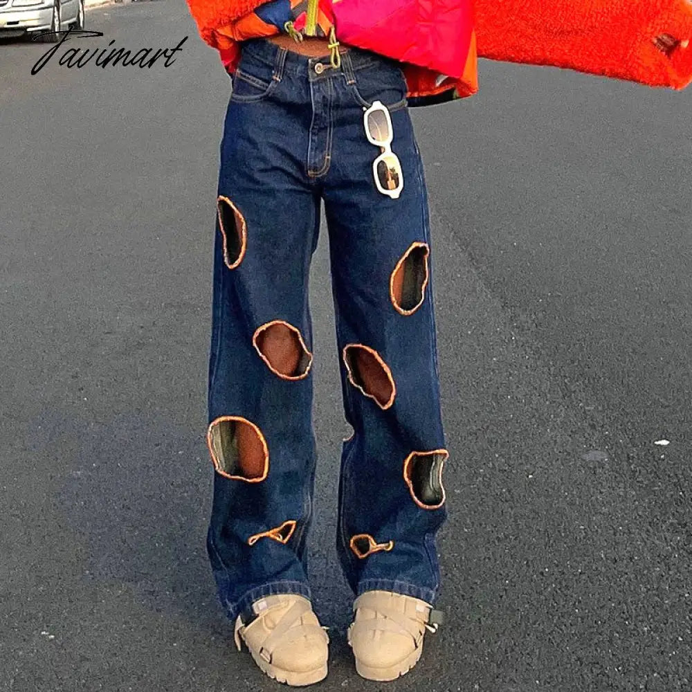 Tavimart Cargo Pants Sexy Wide Leg Trousers Hollow Out Grunge Clothes   tavimart