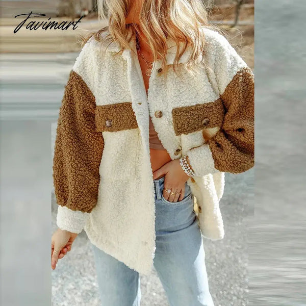 Tavimart Casual Autumn Winter Women Plush Jackets Coat Elegant Long Sleeve Button Fashion Outwear