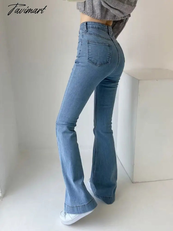 Tavimart Casual Bell Bottom Pants Jeans For Women Blue Elastic Fashion Y2K Trousers Autumn New High