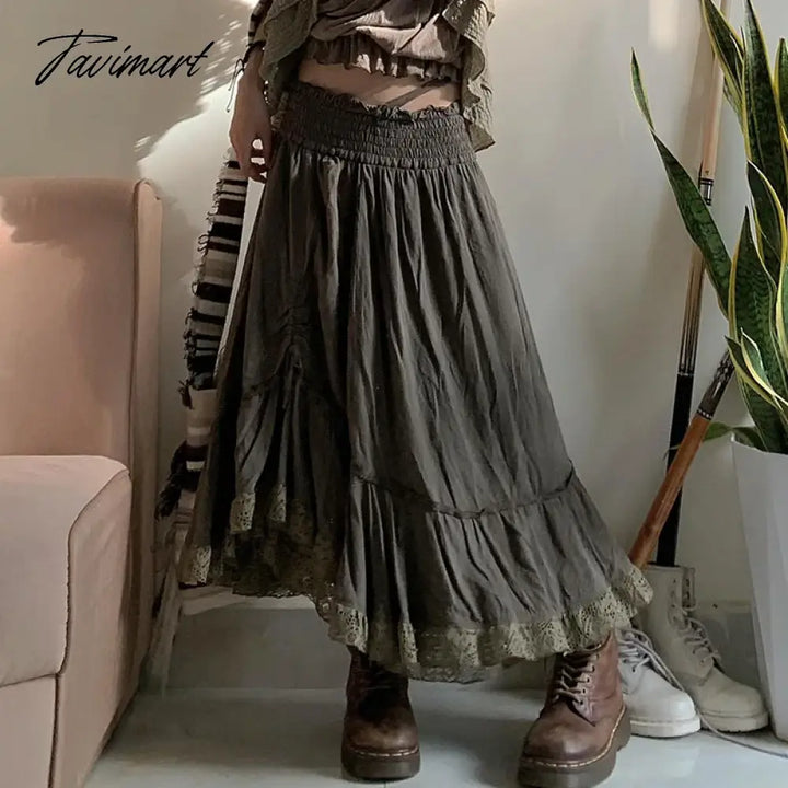 Tavimart - Casual Loose Drawstring Lace Patchwork A - Line Skirt For Summer Women 2 Skirts 2024 New
