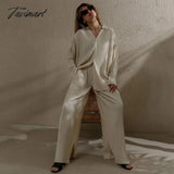 Tavimart Casual Loose Shirts Pants Set Woman Two Pieces Elegant Solid Color High Waist Pant Suit