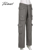 Tavimart Casual Pocket Overalls Straight Oversized Pants Retro Harajuku Low Waist Longwide Leg