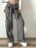 Tavimart Casual Pocket Overalls Straight Oversized Pants Retro Harajuku Low Waist Longwide Leg