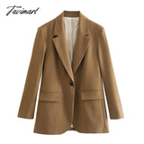 Tavimart Casual Solid Lapel Blazer Coat Women Elegant One Button Long Sleeve Thin Jacket Early