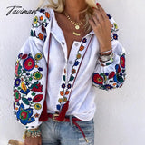 Tavimart Casual Tassel Style Lace-up Lantern Long Sleeve Shirt Top Women Loose Pullover Spring Floral Print Button-up Shirt and Blouse