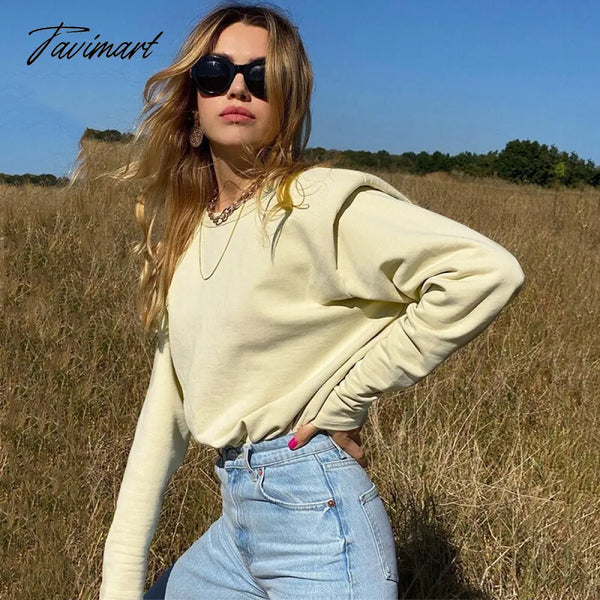 Tavimart Casual Thick Sweatshirt Women Fashion Shoulder Pads Winter Clothes Pullover Loose Sudadera