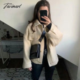 Tavimart Casual White Tweed Coat Women Loose Single Breasted With Pockets Jacket Street Style Chic
