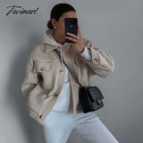 Tavimart Casual White Tweed Coat Women Loose Single Breasted With Pockets Jacket Street Style Chic