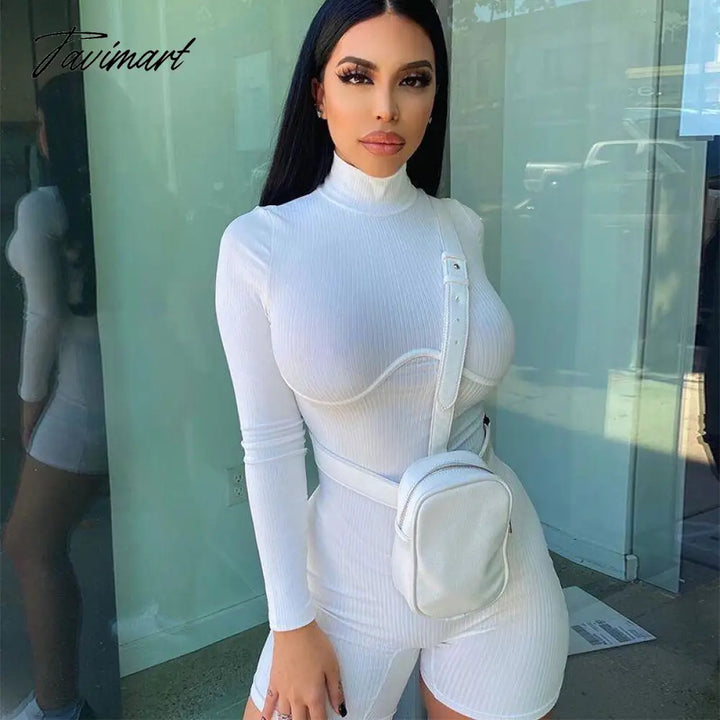 Tavimart Casual Workout Sporty Active Wear Playsuits Ribbed Solid Skinny Long Sleeve Biker Shorts