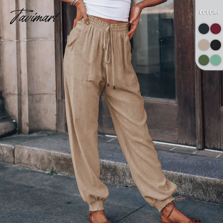 Tavimart Chic Ruched Pants For Women Solid Hign Waist Drawstring Trouser Korean Fashion Joggers