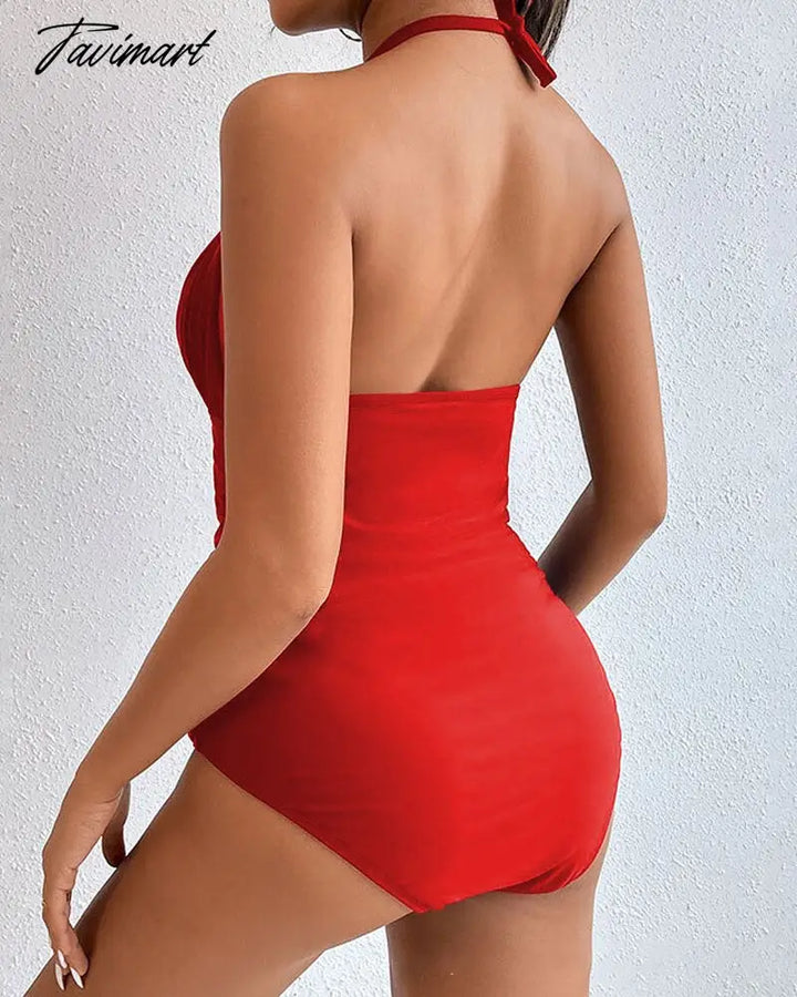 Tavimart Chicme Ins Explosion Summer Sexy Woman Halter Cut - Out Solid Ruched Monokini One Piece